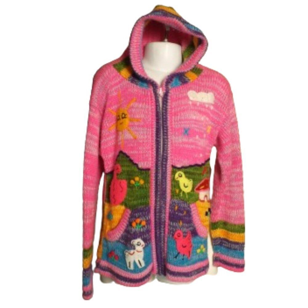 ISABELLA MIA Hoodie Sweater, 8, Pink, Applique/Embroidered, Full Zip, Pockets